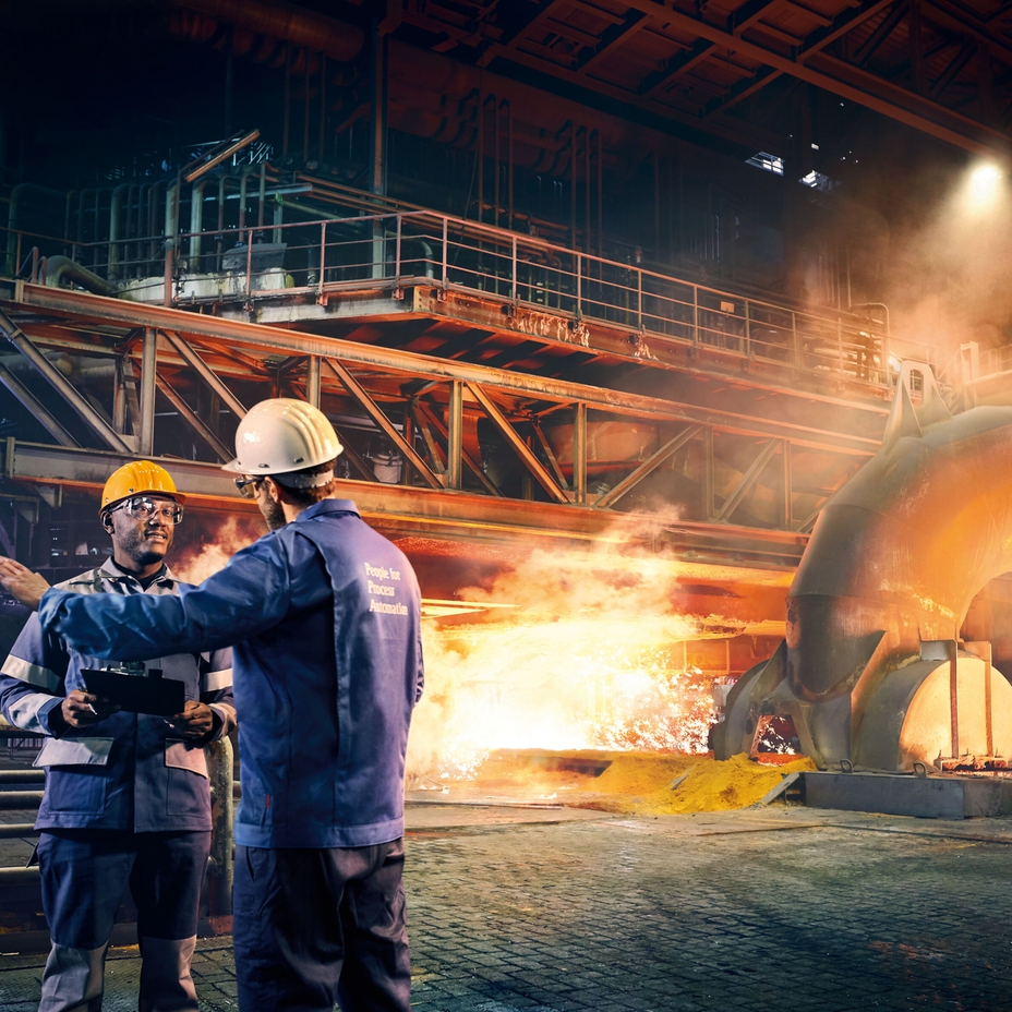 Engineer in front of a cement kiln