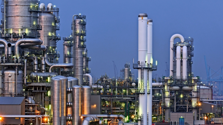 oil & gas, refinery, refining, oil and gas Oil refinery by night, landscape view